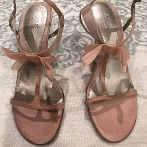 Guess Nude/tan 3.5 inch t-strap heels - size 6.5